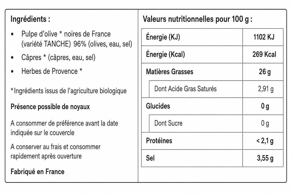 Tapenade BIO – Olive Noire de France